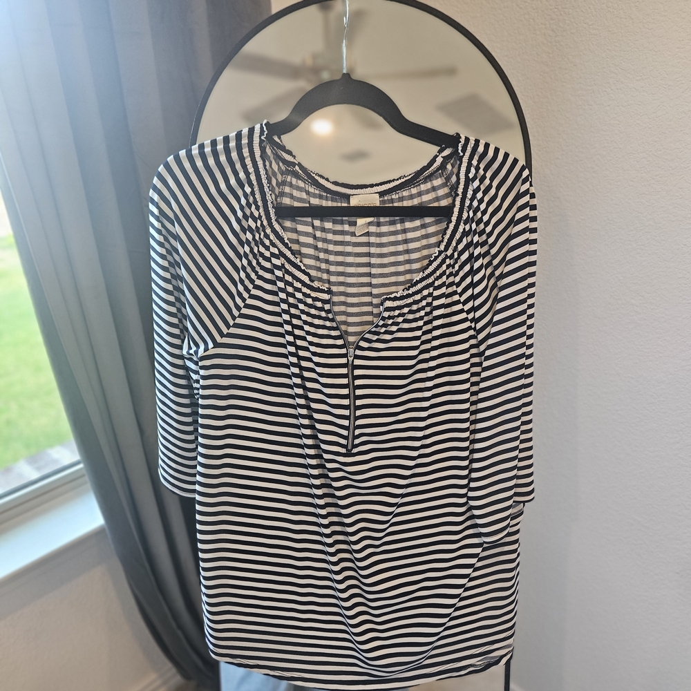 Chico's Navy and White Striped Blouse